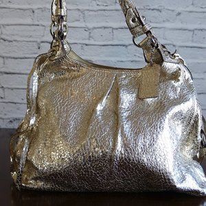 COACH Gold Metallic Maggie Crinkled Leather Bag